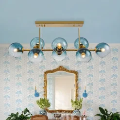 8-Light Color Tinted Glass Globe Bubble Linear Island Chandelier