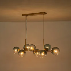 8-Light Color Tinted Glass Globe Bubble Linear Island Chandelier