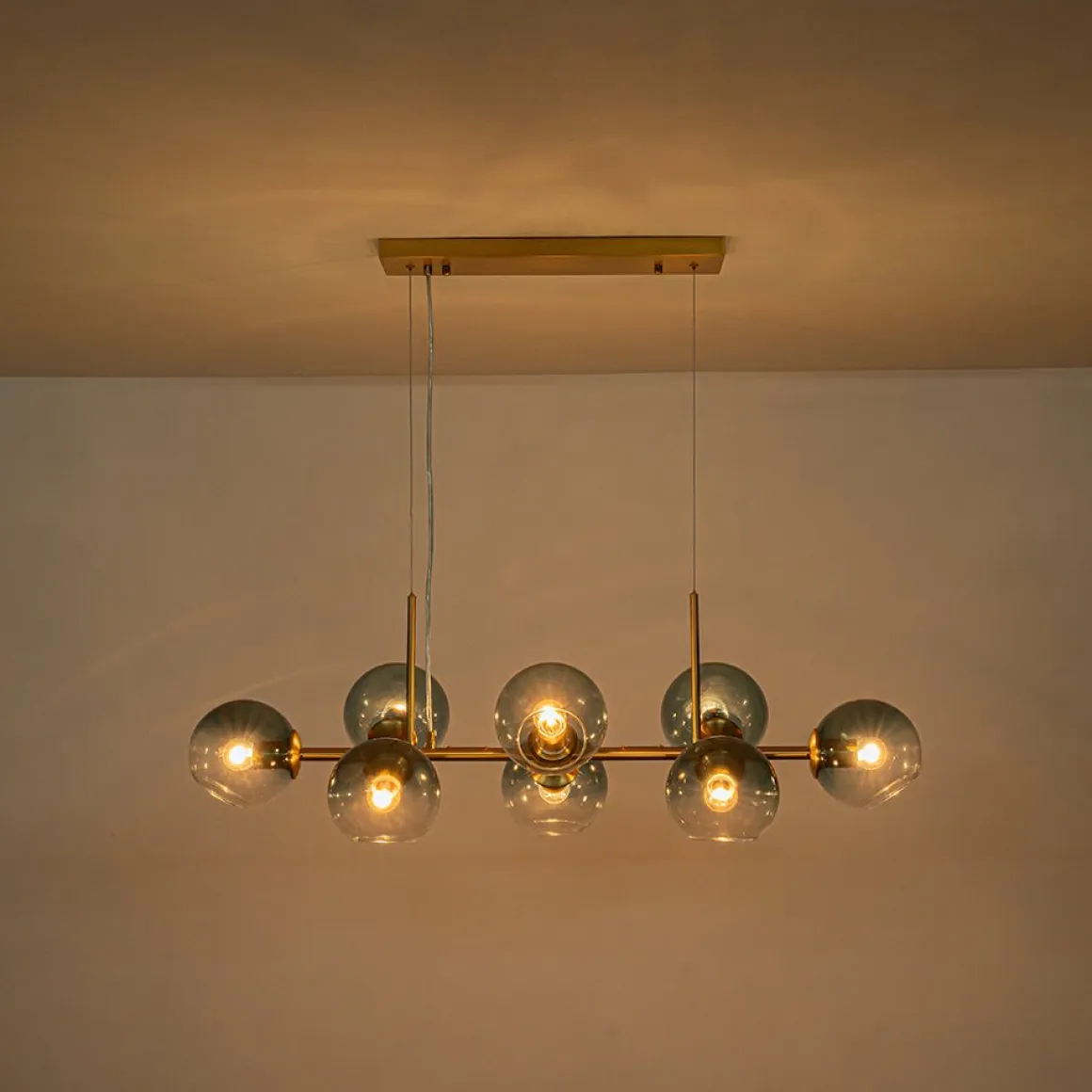8-Light Color Tinted Glass Globe Bubble Linear Island Chandelier