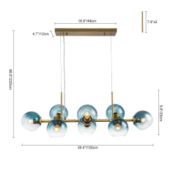 8-Light Color Tinted Glass Globe Bubble Linear Island Chandelier