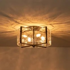 4-Light Contemporary Clear Textured Glass Drum Flush Mount
