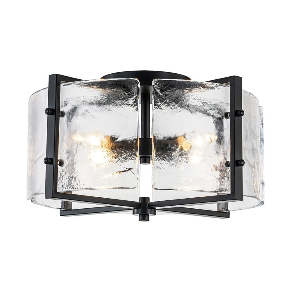 4-Light Contemporary Clear Textured Glass Drum Flush Mount