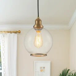 1-Light Corded Seeded Glass Globe Kitchen Pendant Light