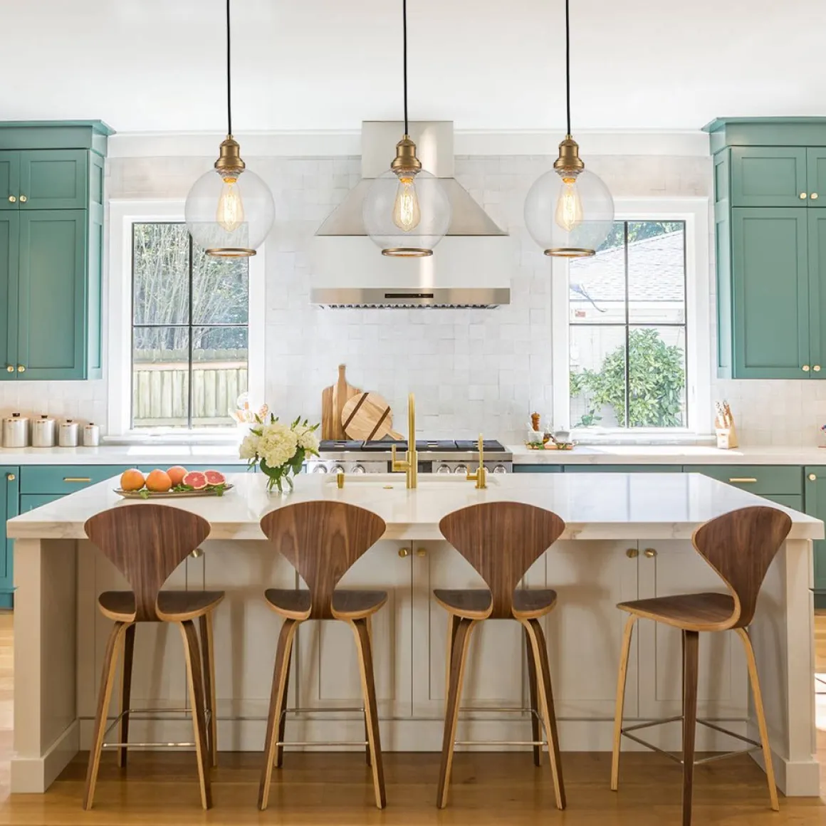 1-Light Corded Seeded Glass Globe Kitchen Pendant Light