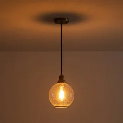 1-Light Corded Seeded Glass Globe Kitchen Pendant Light
