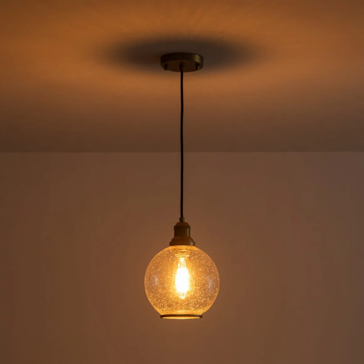 1-Light Corded Seeded Glass Globe Kitchen Pendant Light