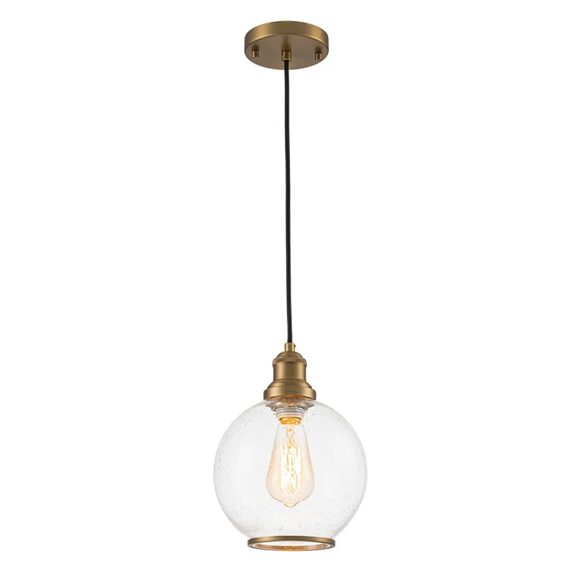 1-Light Corded Seeded Glass Globe Kitchen Pendant Light