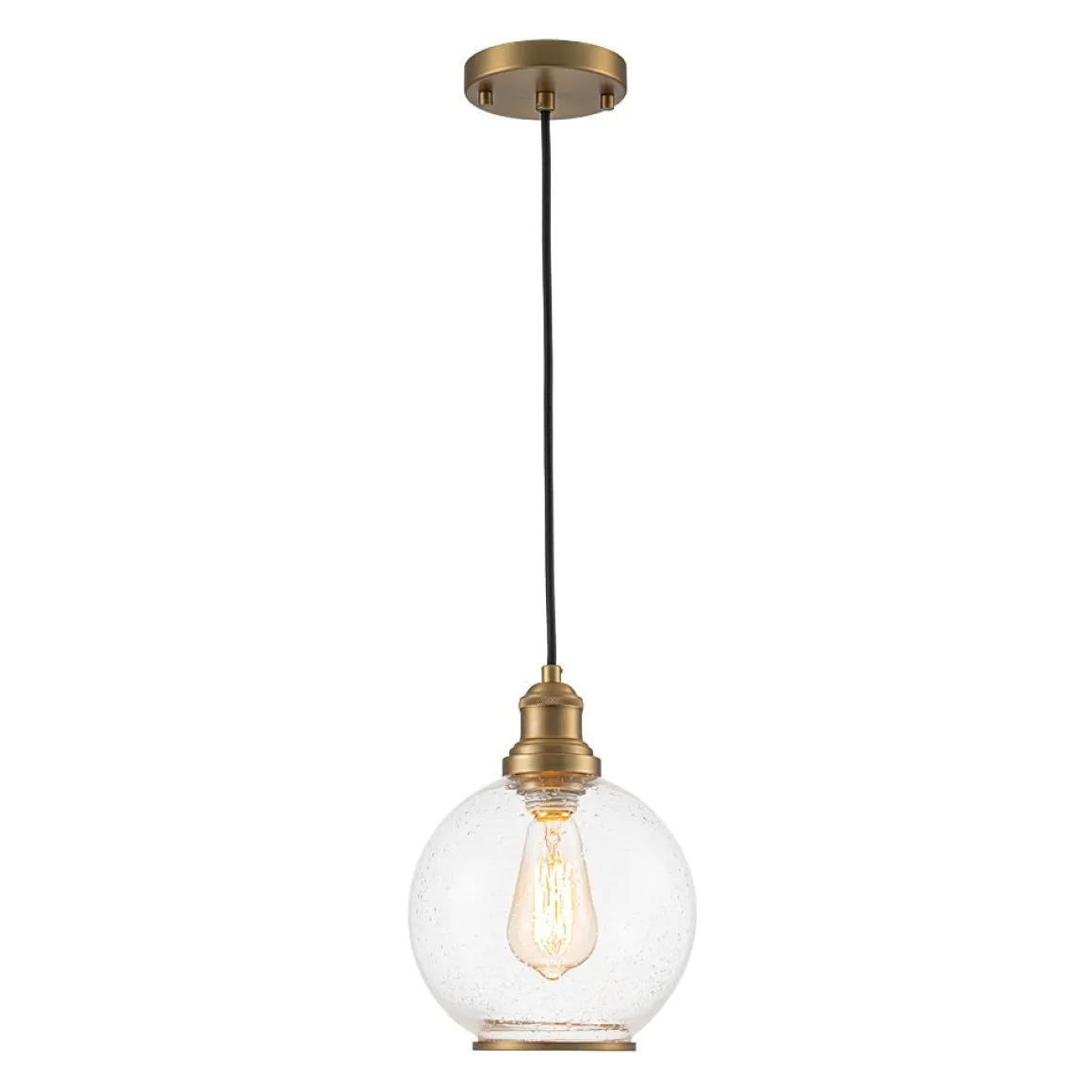 1-Light Corded Seeded Glass Globe Kitchen Pendant Light