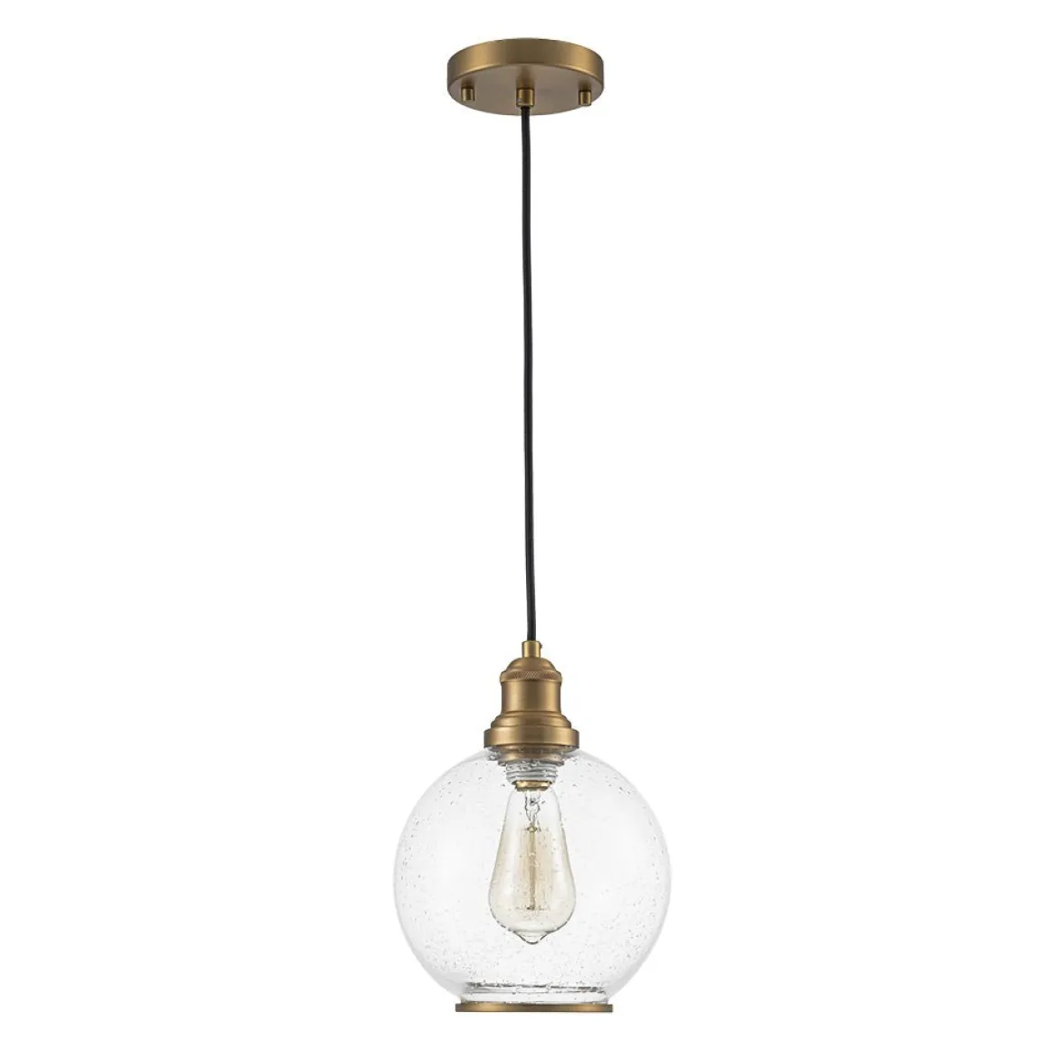 1-Light Corded Seeded Glass Globe Kitchen Pendant Light