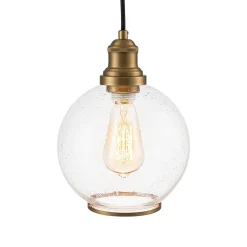 1-Light Corded Seeded Glass Globe Kitchen Pendant Light