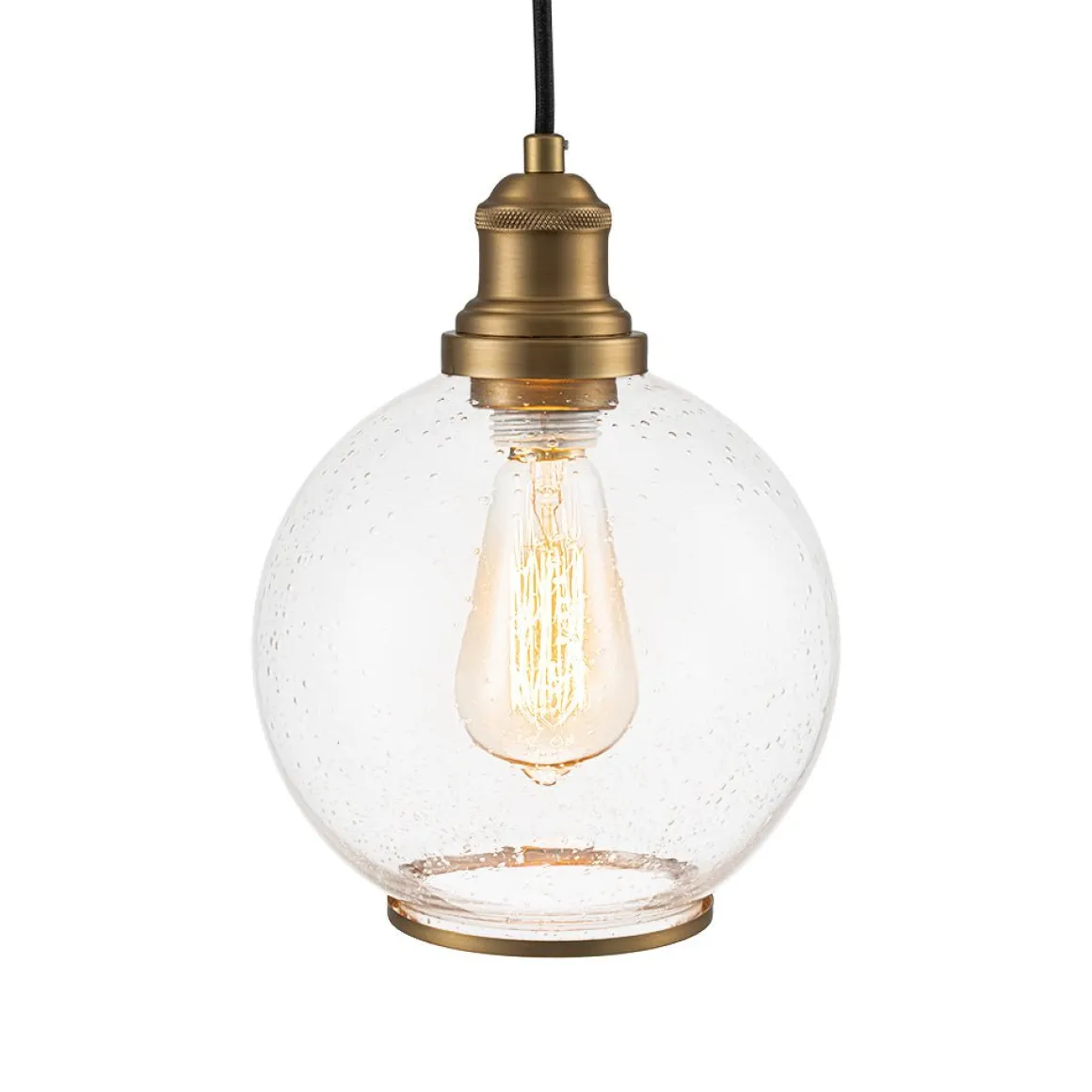 1-Light Corded Seeded Glass Globe Kitchen Pendant Light