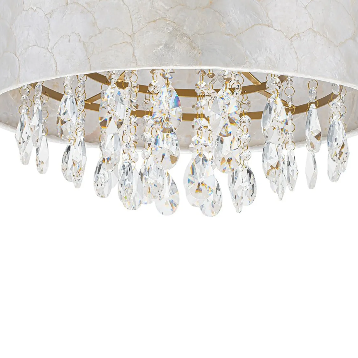 4-Light Crystal Accented Capiz Shell Drum Lantern Pendant