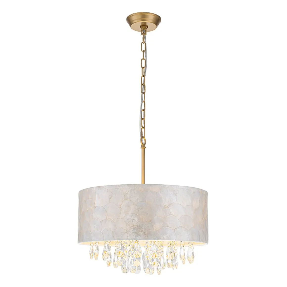 4-Light Crystal Accented Capiz Shell Drum Lantern Pendant