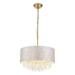 4-Light Crystal Accented Capiz Shell Drum Lantern Pendant