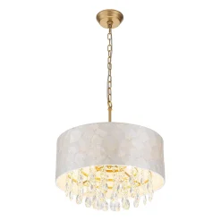 4-Light Crystal Accented Capiz Shell Drum Lantern Pendant