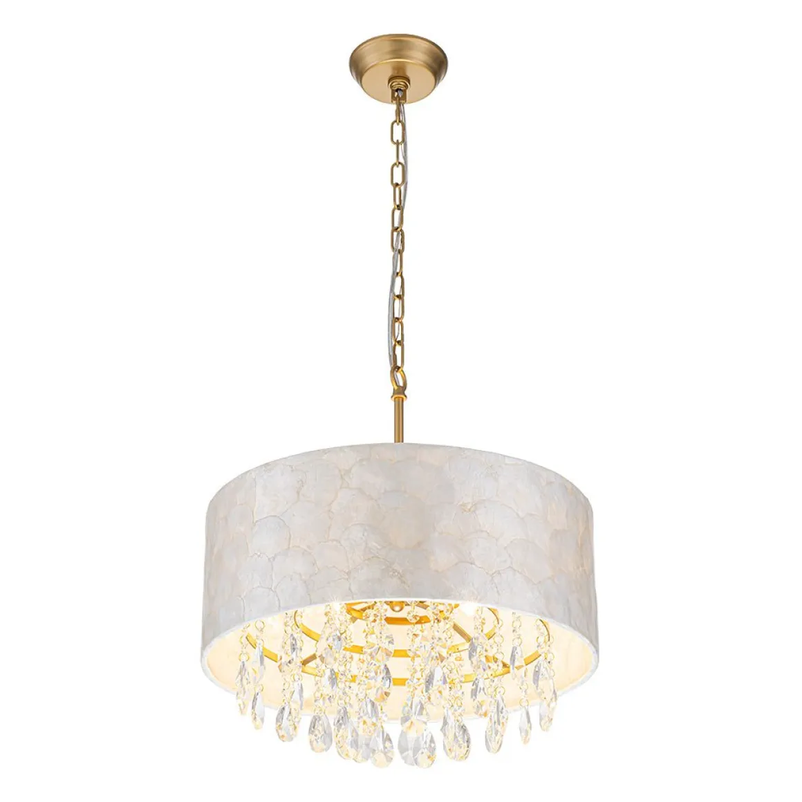 4-Light Crystal Accented Capiz Shell Drum Lantern Pendant
