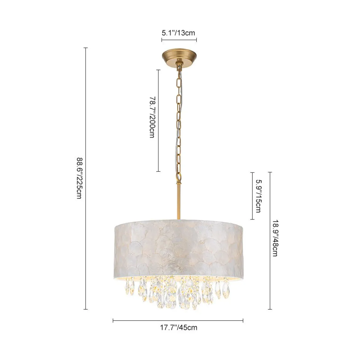 4-Light Crystal Accented Capiz Shell Drum Lantern Pendant
