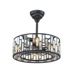 4-Light Crystal Accented Drum Cage Ceiling Fan Light
