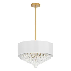 4-Light Crystal Accented White Fabric Drum Cage Chandelier