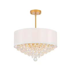 4-Light Crystal Accented White Fabric Drum Cage Chandelier