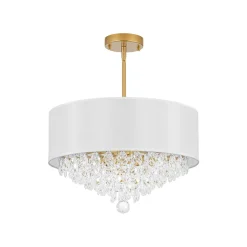 4-Light Crystal Accented White Fabric Drum Cage Chandelier