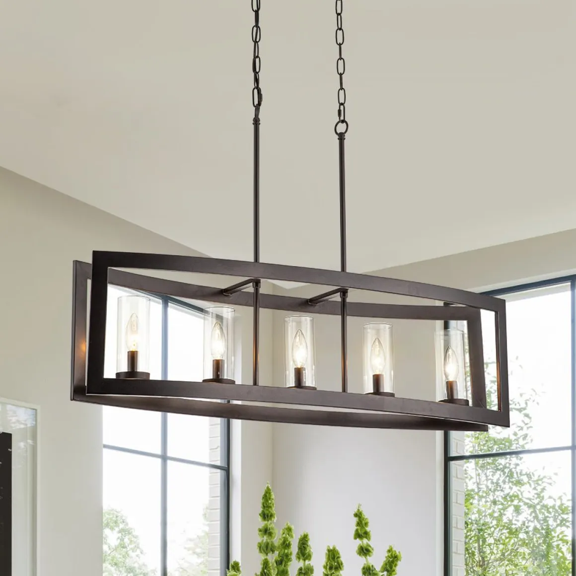 5-Light Curved Rectangle Frame Island Chandelier