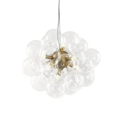 6-Light Dimmable Brass Cluster Clear Glass Bubble Sphere Chandelier