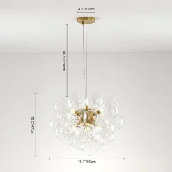 6-Light Dimmable Brass Cluster Clear Glass Bubble Sphere Chandelier