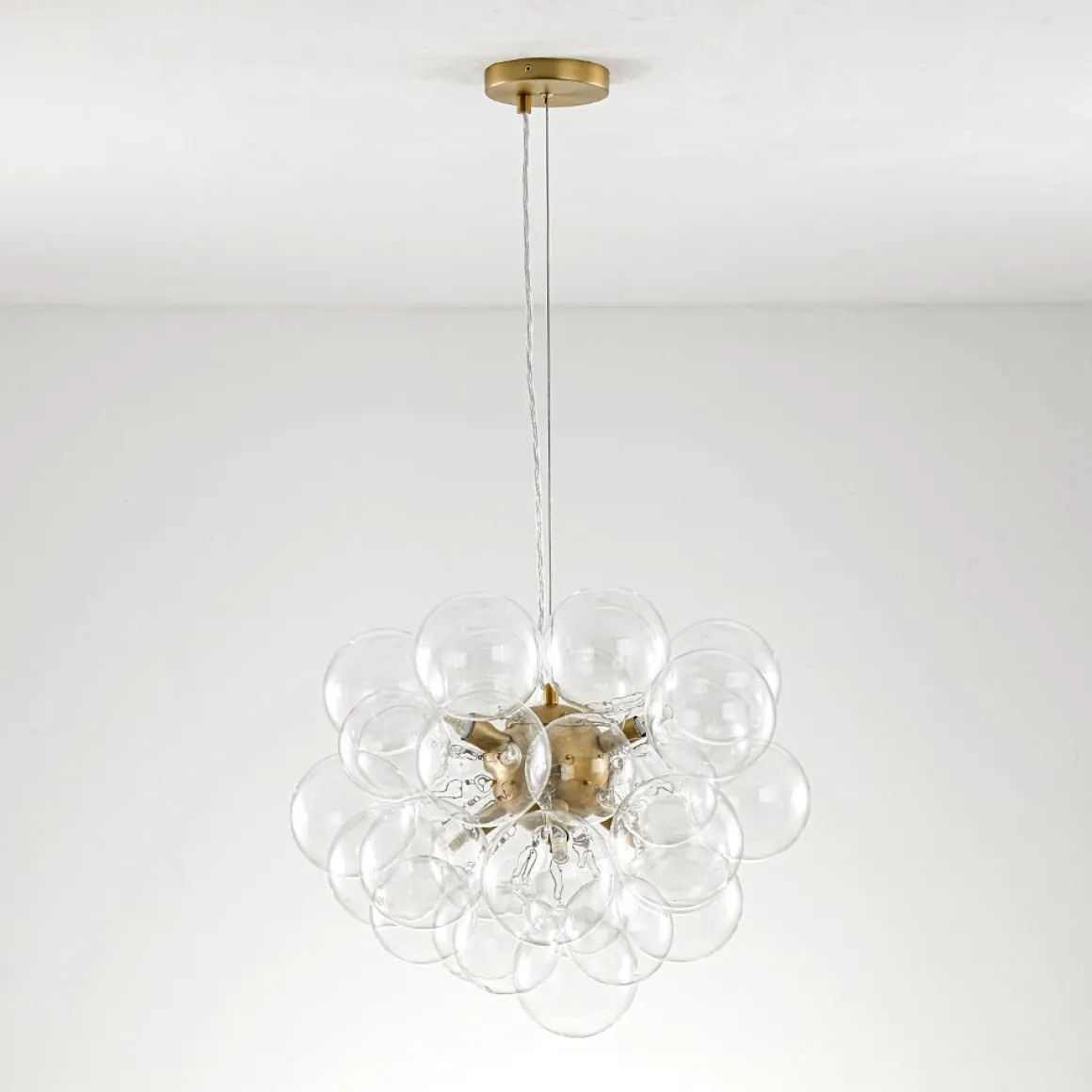 6-Light Dimmable Brass Cluster Clear Glass Bubble Sphere Chandelier