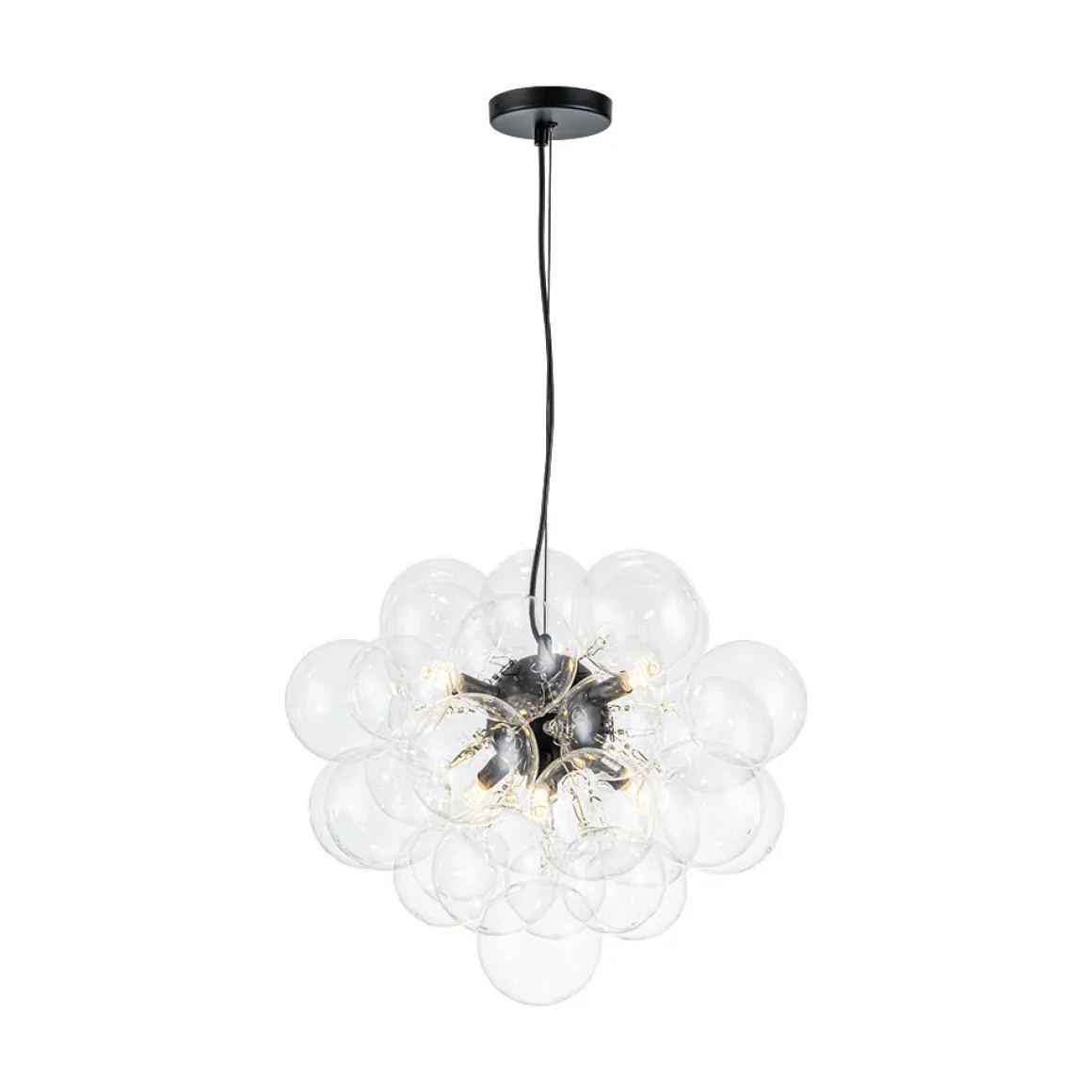 6-Light Dimmable Brass Cluster Clear Glass Bubble Sphere Chandelier