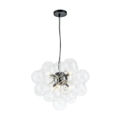 6-Light Dimmable Brass Cluster Clear Glass Bubble Sphere Chandelier