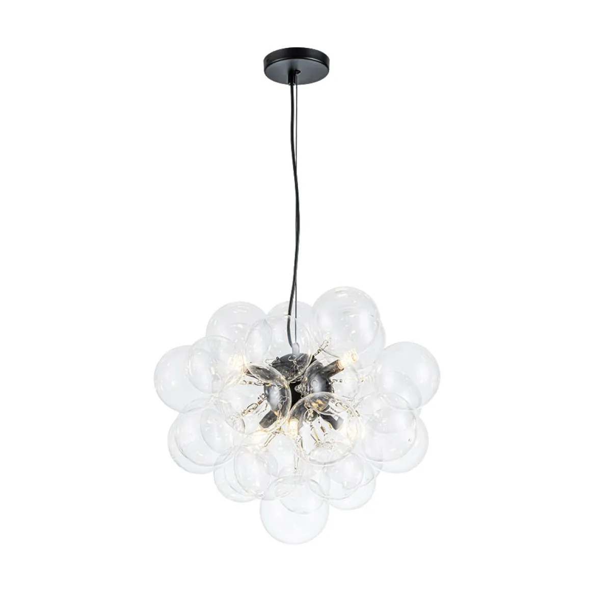 6-Light Dimmable Brass Cluster Clear Glass Bubble Sphere Chandelier