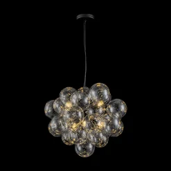 6-Light Dimmable Brass Cluster Clear Glass Bubble Sphere Chandelier