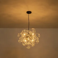 6-Light Dimmable Brass Cluster Clear Glass Bubble Sphere Chandelier