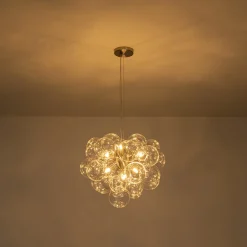 6-Light Dimmable Brass Cluster Clear Glass Bubble Sphere Chandelier