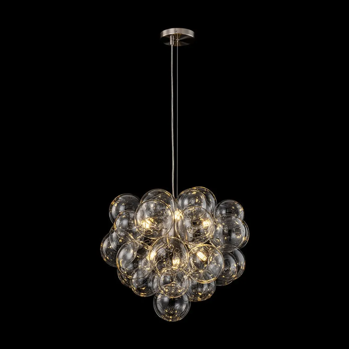 6-Light Dimmable Brass Cluster Clear Glass Bubble Sphere Chandelier