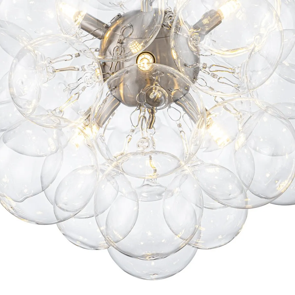 6-Light Dimmable Brass Cluster Clear Glass Bubble Sphere Chandelier
