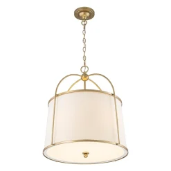 4-Light Distressed Gold White Linen Drum Lantern Pendant
