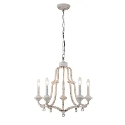 5-Light Distressed White Shabby Chic Candle Style Chandelier