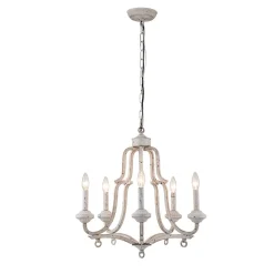 5-Light Distressed White Shabby Chic Candle Style Chandelier