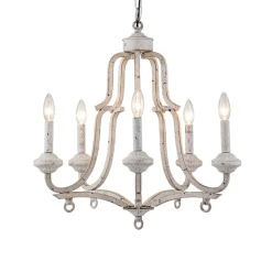 5-Light Distressed White Shabby Chic Candle Style Chandelier