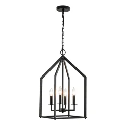 4-light Farmhouse Candle Style Black Lantern Pendant Light