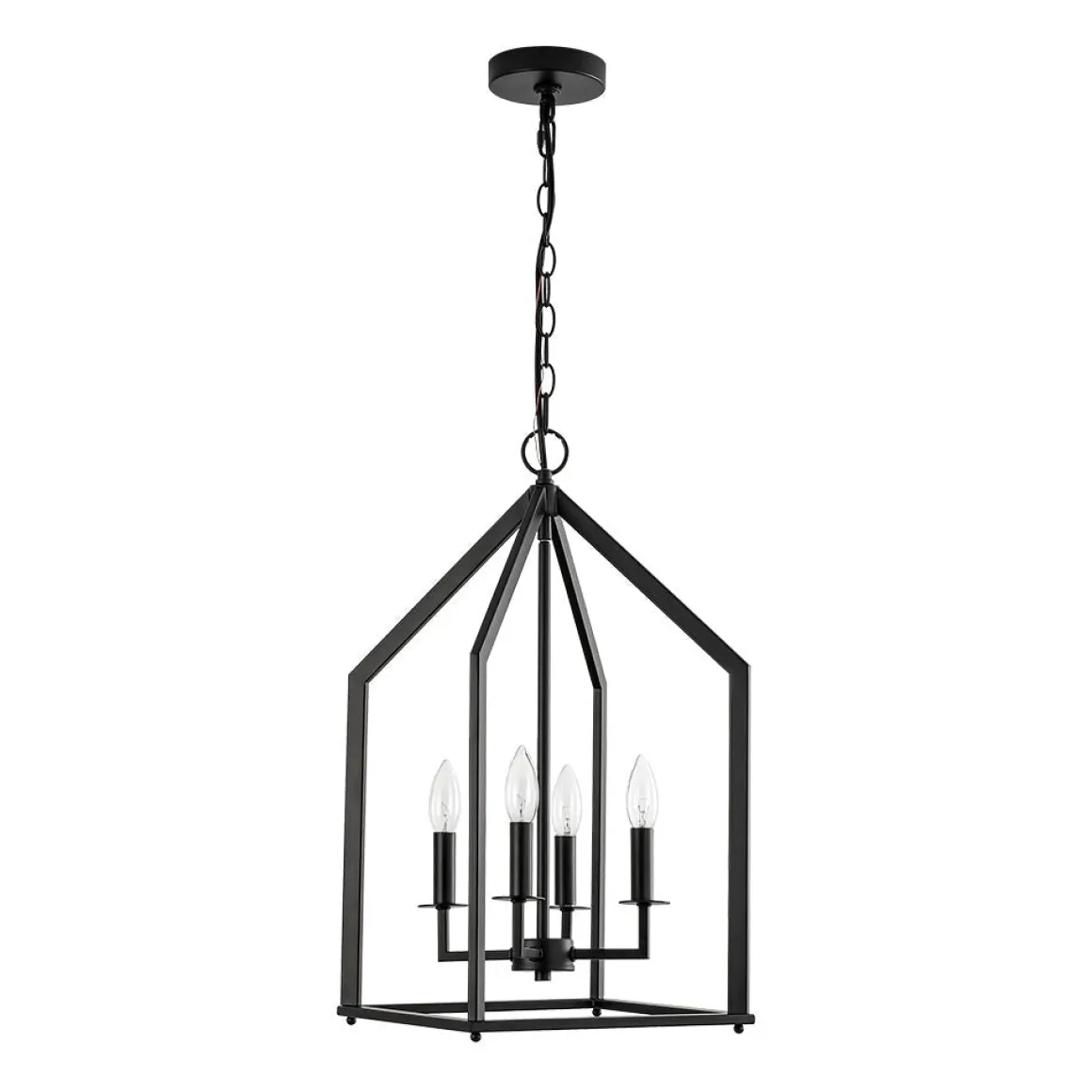 4-light Farmhouse Candle Style Black Lantern Pendant Light