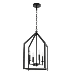 4-light Farmhouse Candle Style Black Lantern Pendant Light