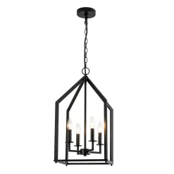 4-light Farmhouse Candle Style Black Lantern Pendant Light