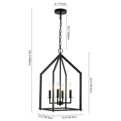 4-light Farmhouse Candle Style Black Lantern Pendant Light