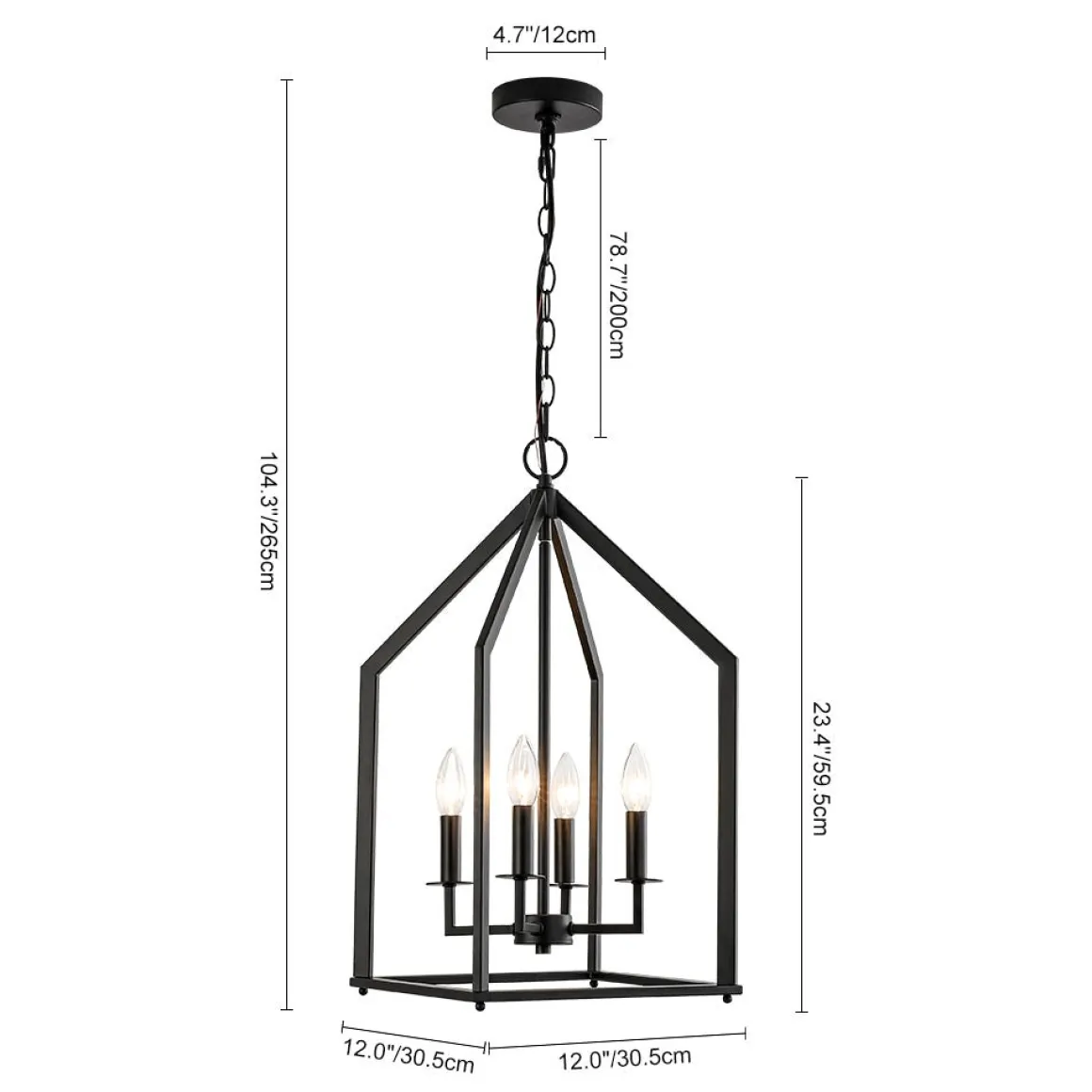 4-light Farmhouse Candle Style Black Lantern Pendant Light