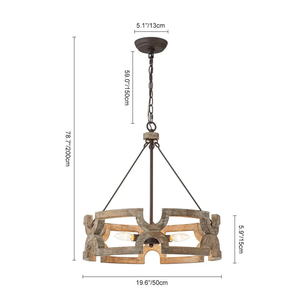 3-Light Farmhouse Open Aged Wood Drum Pendant Light
