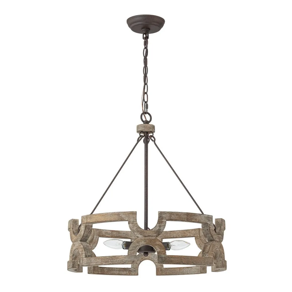 3-Light Farmhouse Open Aged Wood Drum Pendant Light