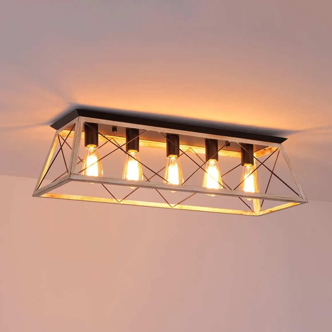 5-Light Farmhouse Rectangular Cage Semi Flush Mount